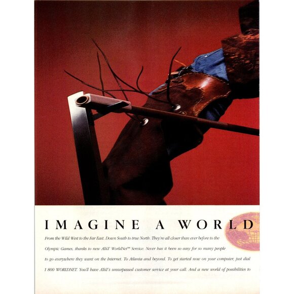 1996 AT&T WorldNet Service 2 Page Vintage Print Ad Cowboy High Jumping Wall Art - Picture 2 of 3